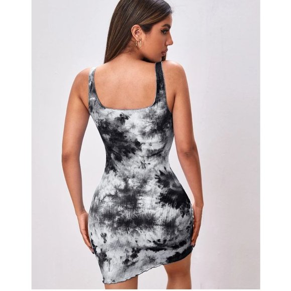 Notch Neck Ribbed Tie Dye Mini Bodycon Summer Dress Size Large - Picture 3 of 14